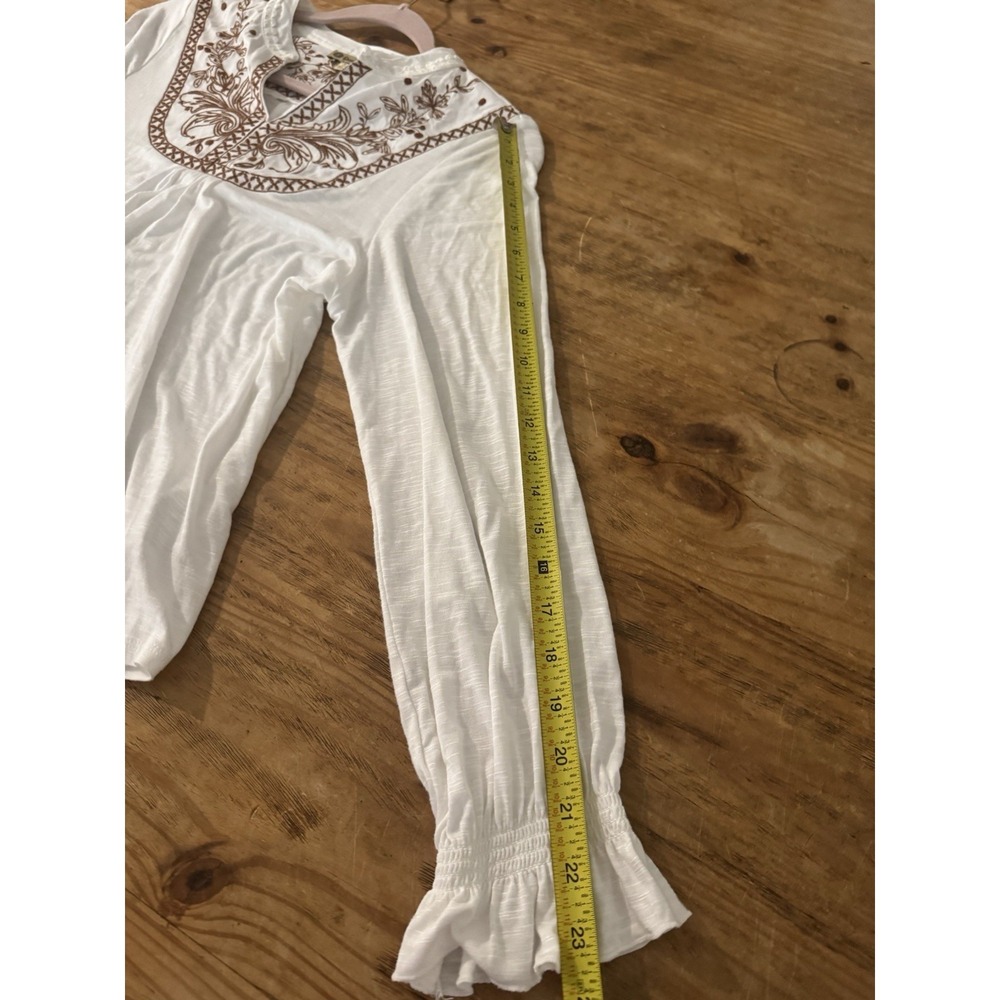 Democracy Boho Ivory Floral Embroidered Peasant Top Sz S Long Sleeve - Picture 8 of 9